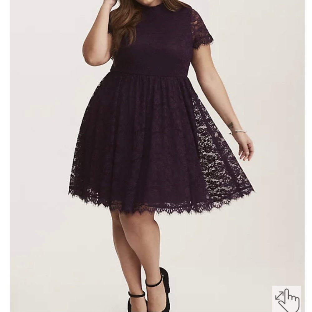 TORRID Deep purple high neck lace skater dress, Size 12 (L)